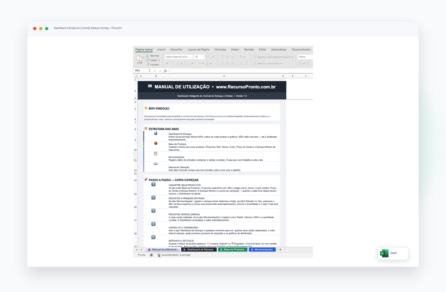 Mockup de Dashboard Inteligente de Controle de Estoque e Vendas