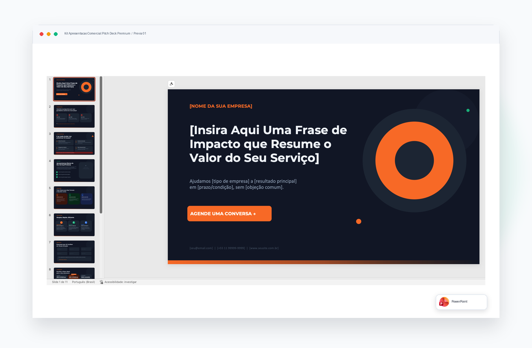 Prévia de Kit de Apresentação Comercial e Pitch Deck Premium