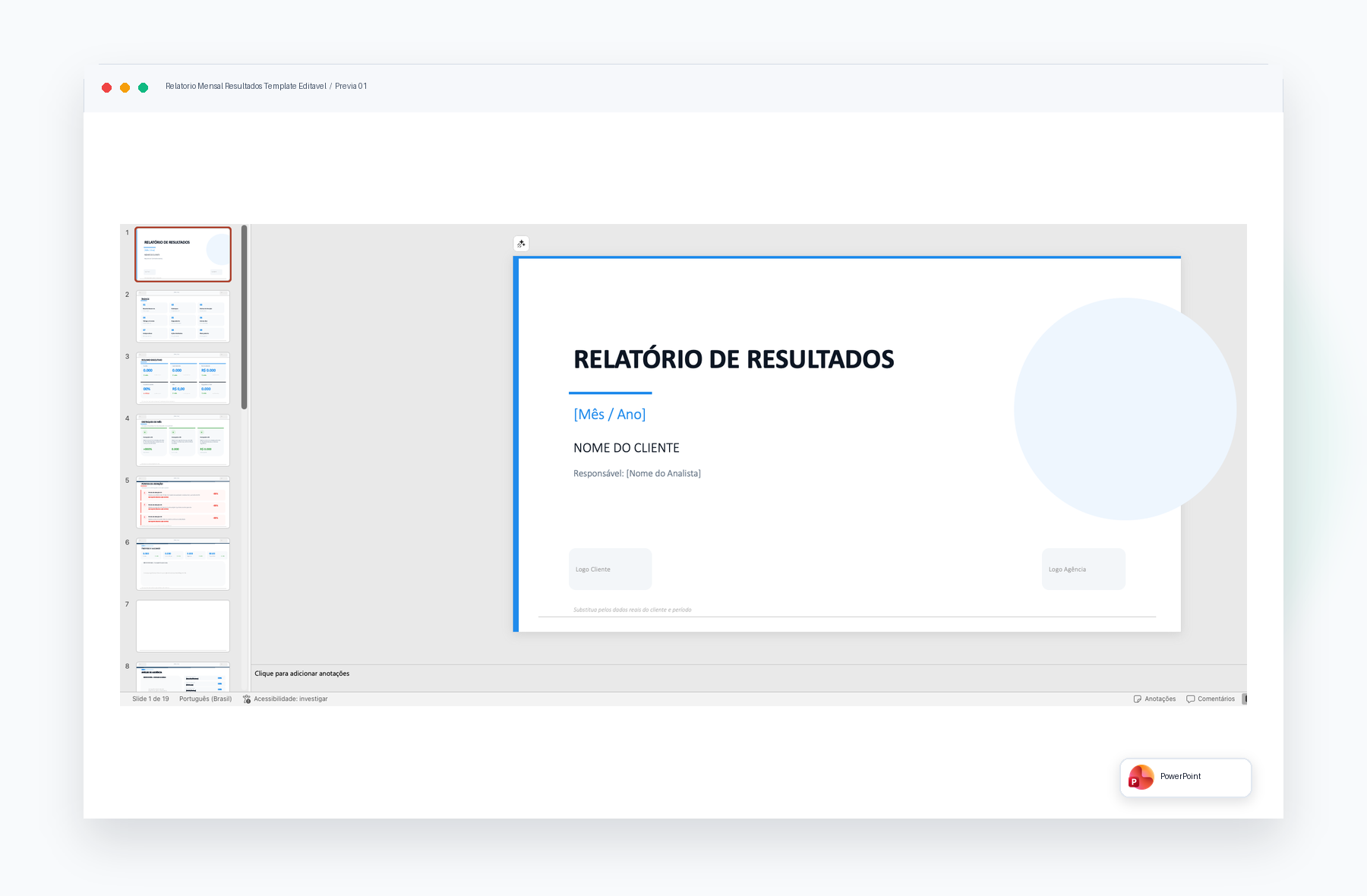 Prévia de Relatório Mensal de Resultados: Template Editável
