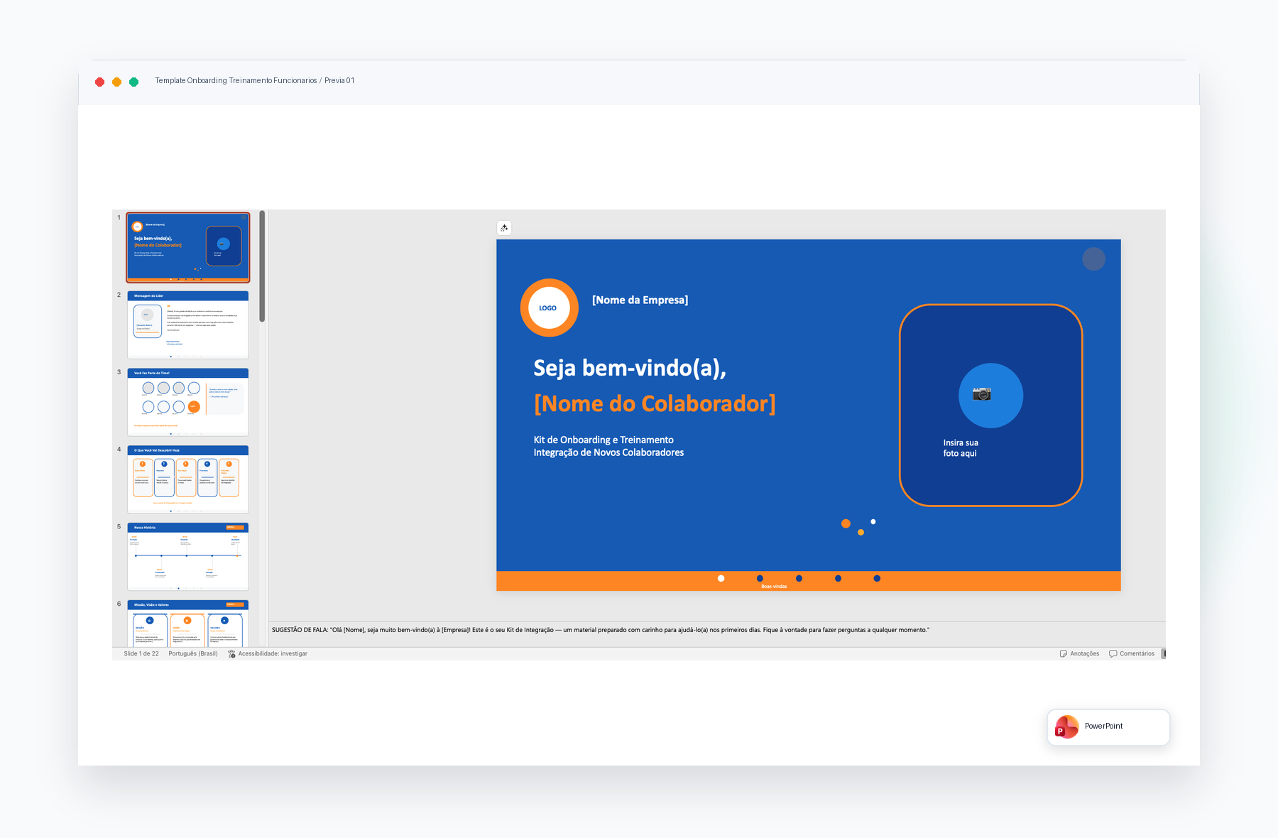 Prévia de Template de Onboarding e Treinamento de Funcionários