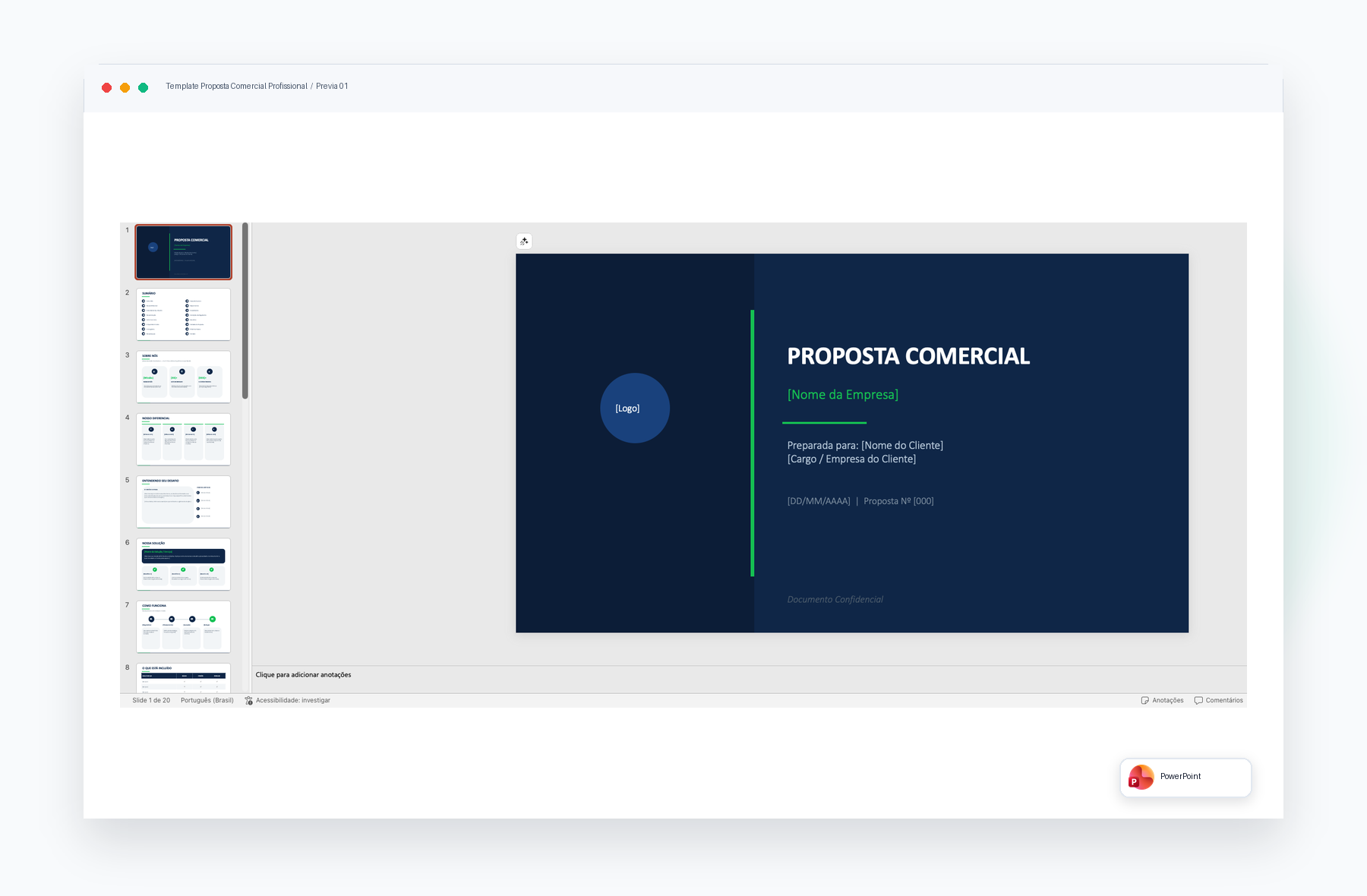 Prévia de Template de Proposta Comercial Profissional